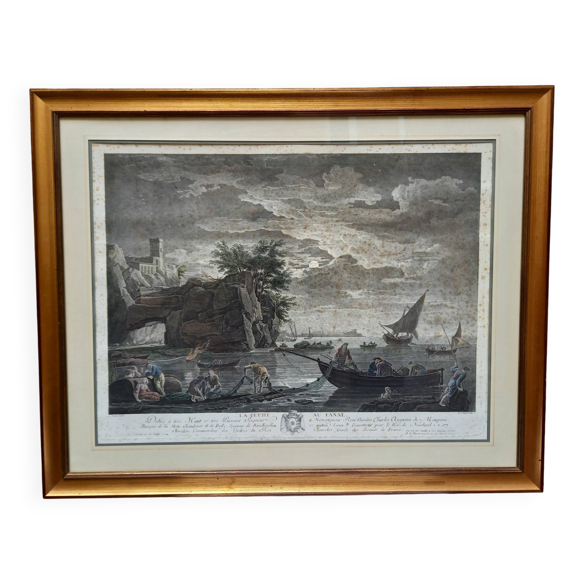 Engraving by Joseph Vernet (1714-1789), published by Jacques Duret, Fishing by Lantern Light