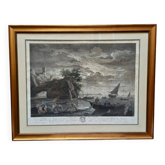 Engraving by Joseph Vernet (1714-1789, published by Jacques Duret, Fishing with a lantern
