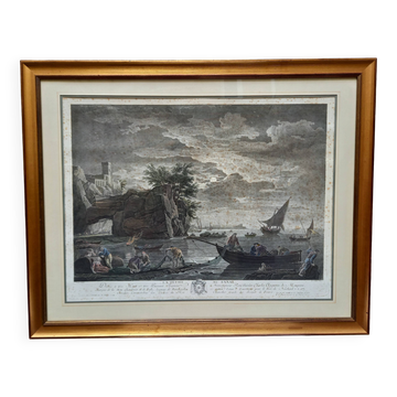 Engraving by Joseph Vernet (1714-1789, published by Jacques Duret, Fishing with a Lantern