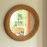 Round rattan (frame) wall mirror - Vintage