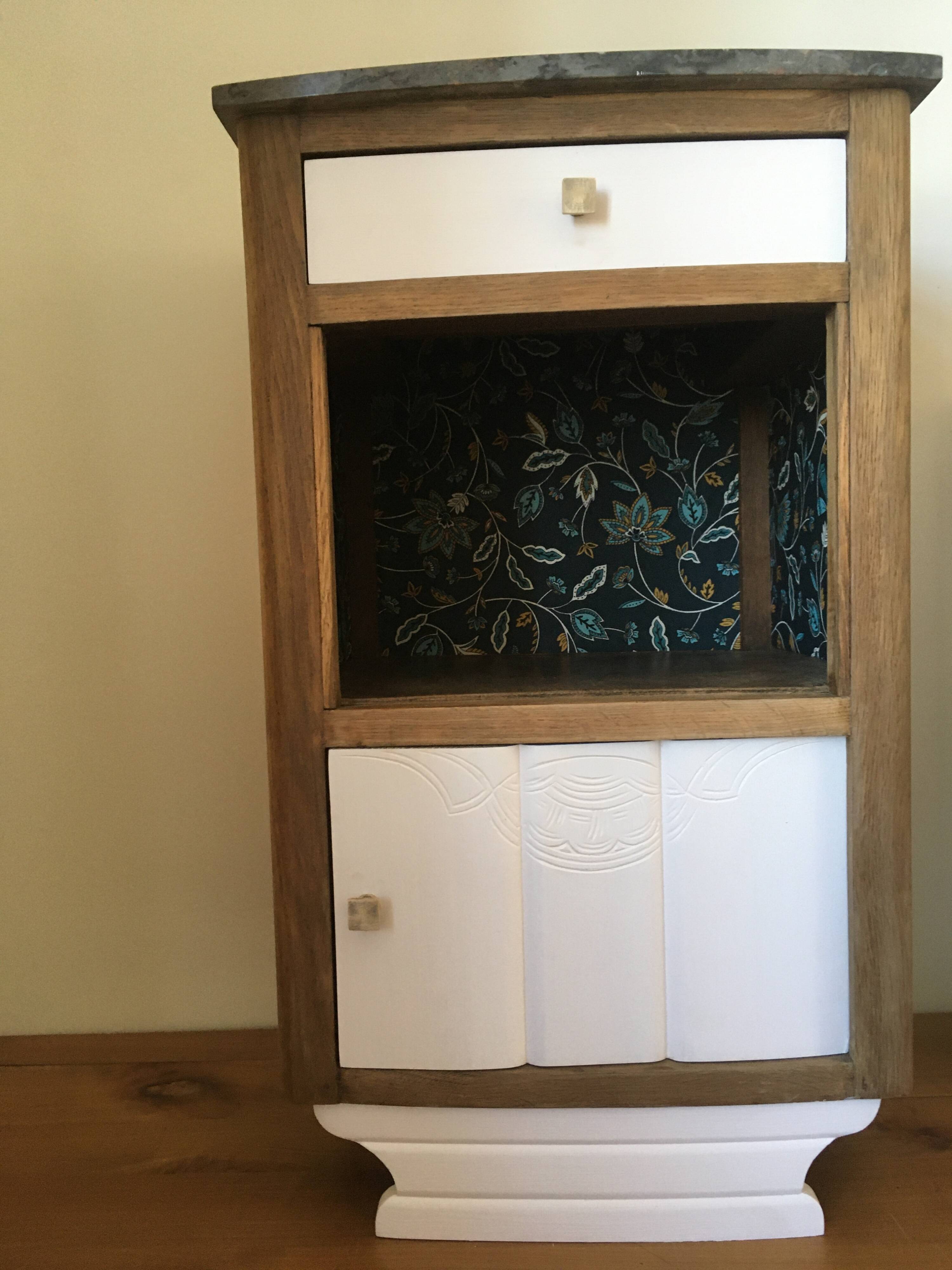 Oak and marble bedside table