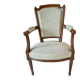 Ancien fauteuil en noyer style Louis XVI – Vert d'eau & crème – Fin XIXe