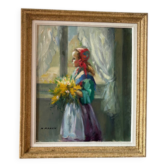 Young girl with bouquet of flowers