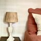 Wood and plaster lamp, new 2M cable, raffia lampshade