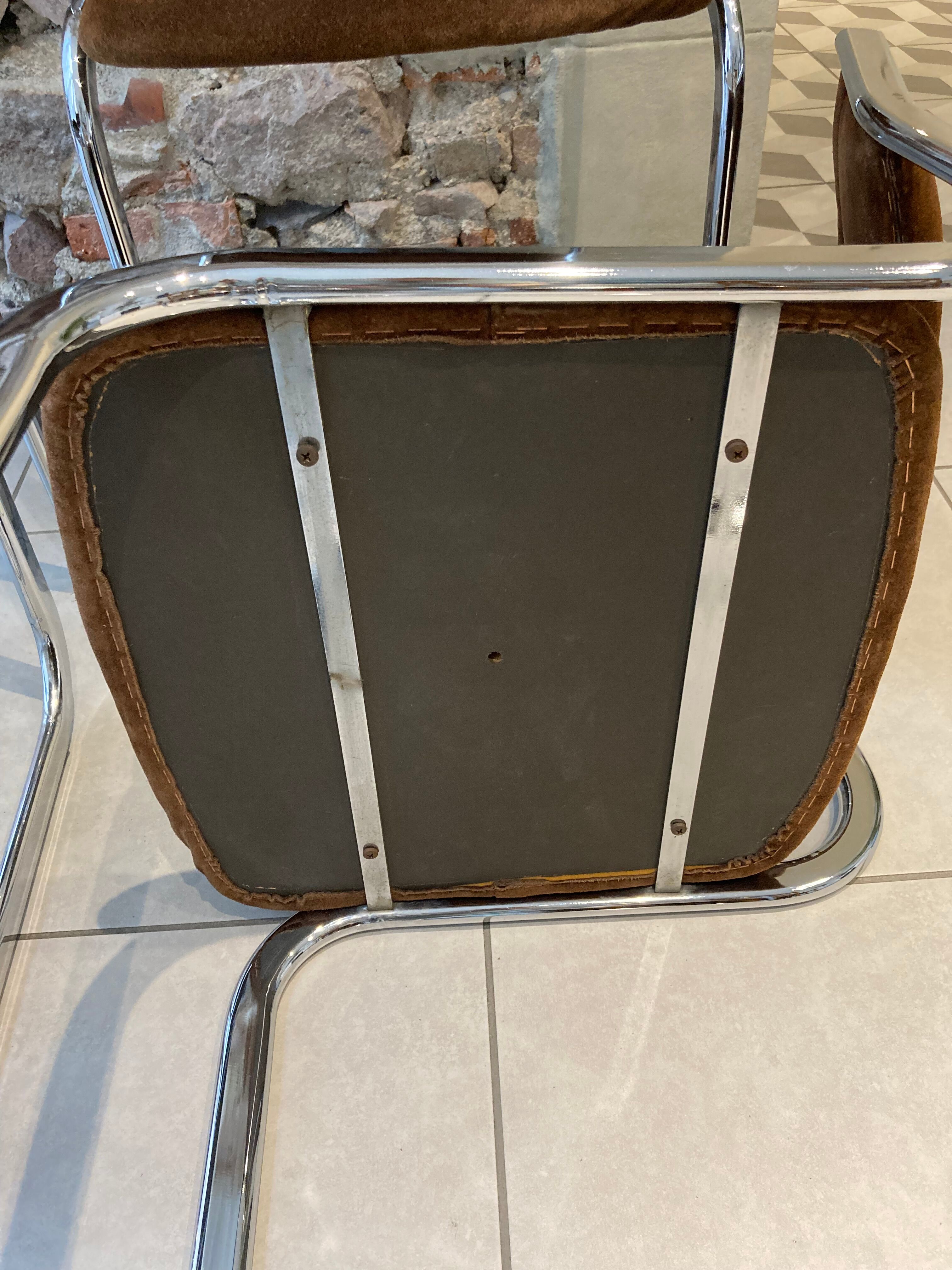 Set of 4 chairs chrome and suede 70s