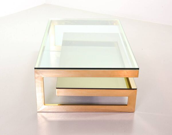 Table d'architecte Belgo-Chrom plaquée or 23 carats avec plateaux en verre, années 1970