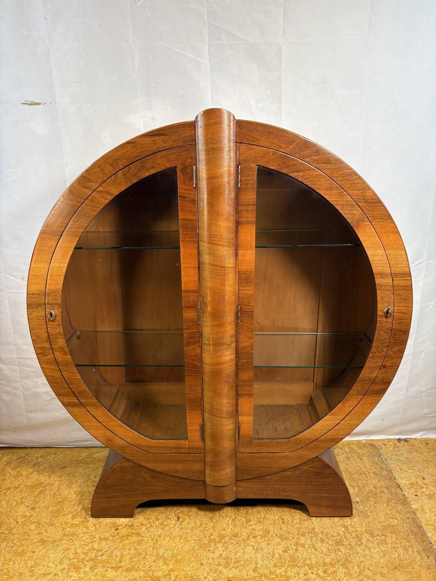 Vintage Art Deco Globe Round Display Cabinet Figured Walnut Circa 1930