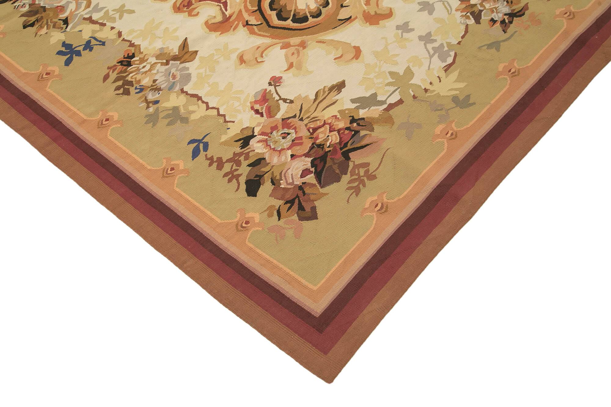 Handmade European Vintage Aubusson Kilim 275 cm x 364 cm