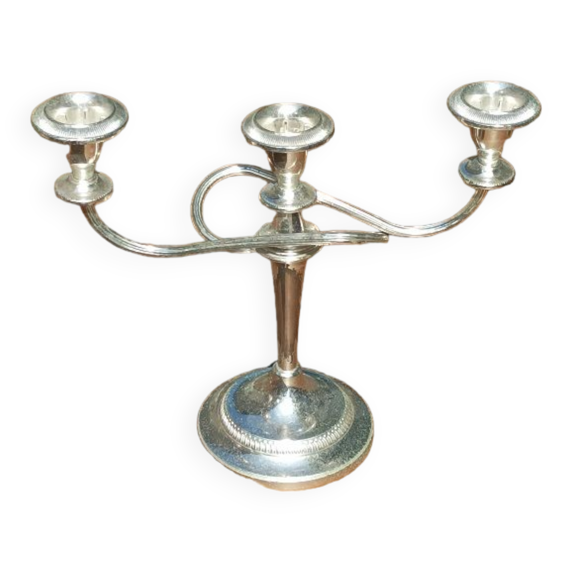 Bougeoir chandelier triple métal patiné