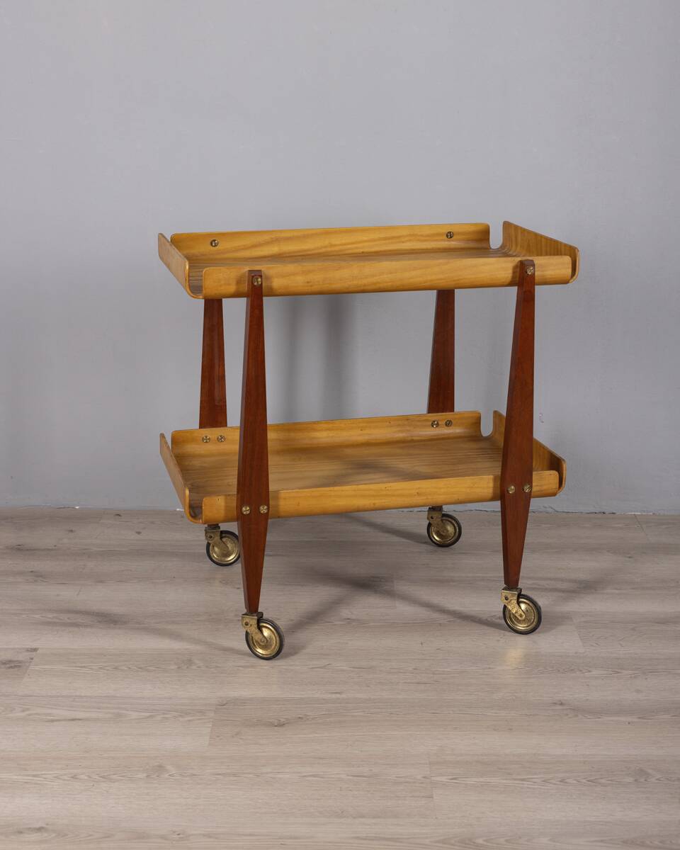 Vintage 1950s Wooden Food Service Cart, Designed by Carlo Ratti