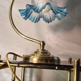 small brass lamp 29x20 pretty tulip lace glass elec ok