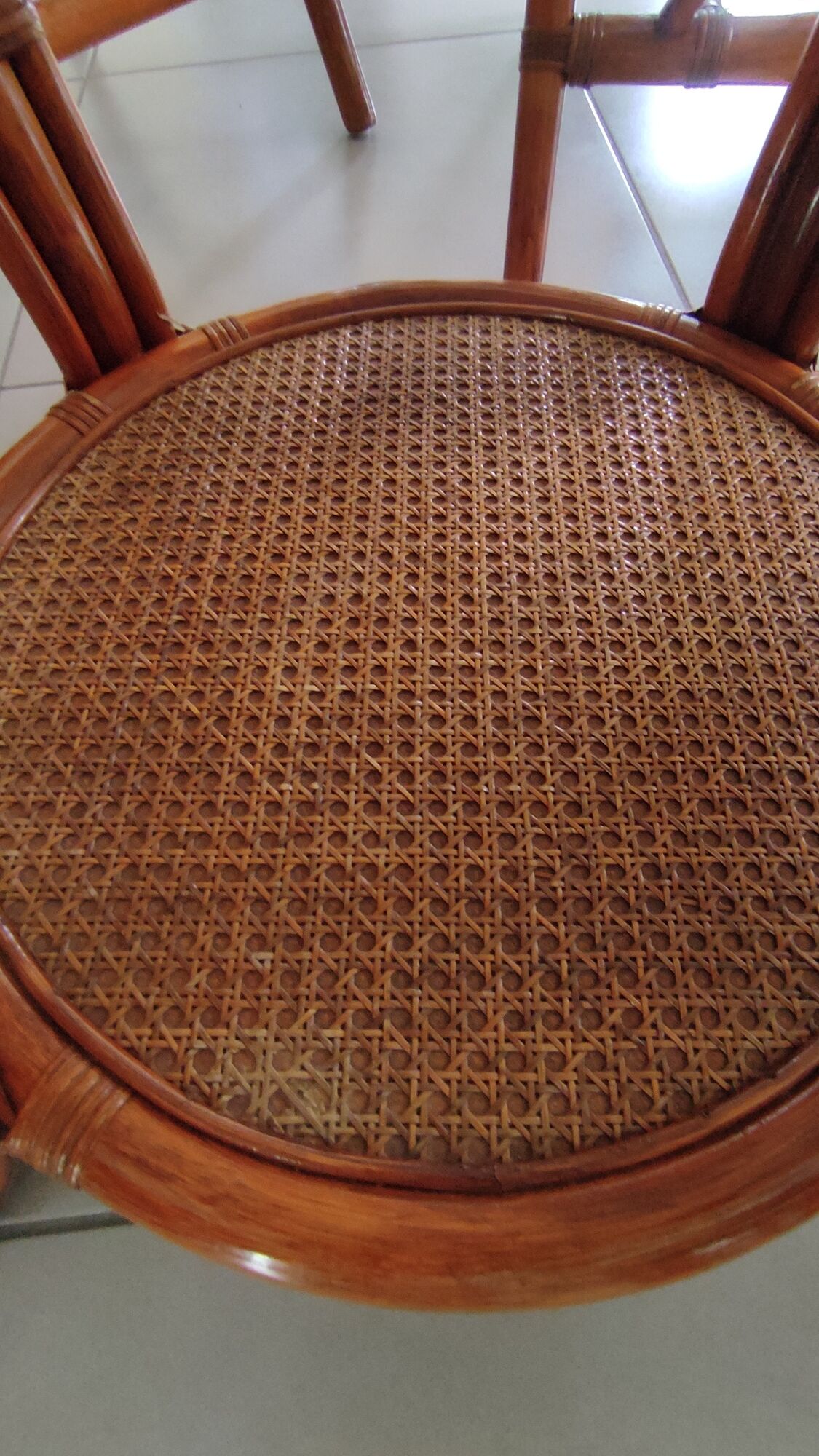 Sofa armchairs and coffee table in vintage rattan of six pieces