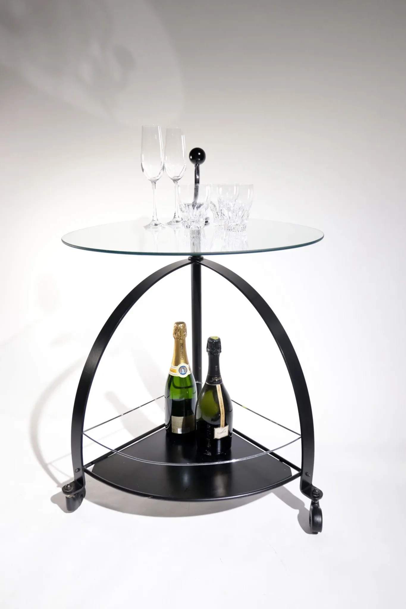 Vintage Bauhaus-style serving trolley with glass top