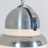 Industrial style suspension in brushed metal and opaline. 1970s.