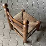 Rustic oak and straw chair, France 1940s