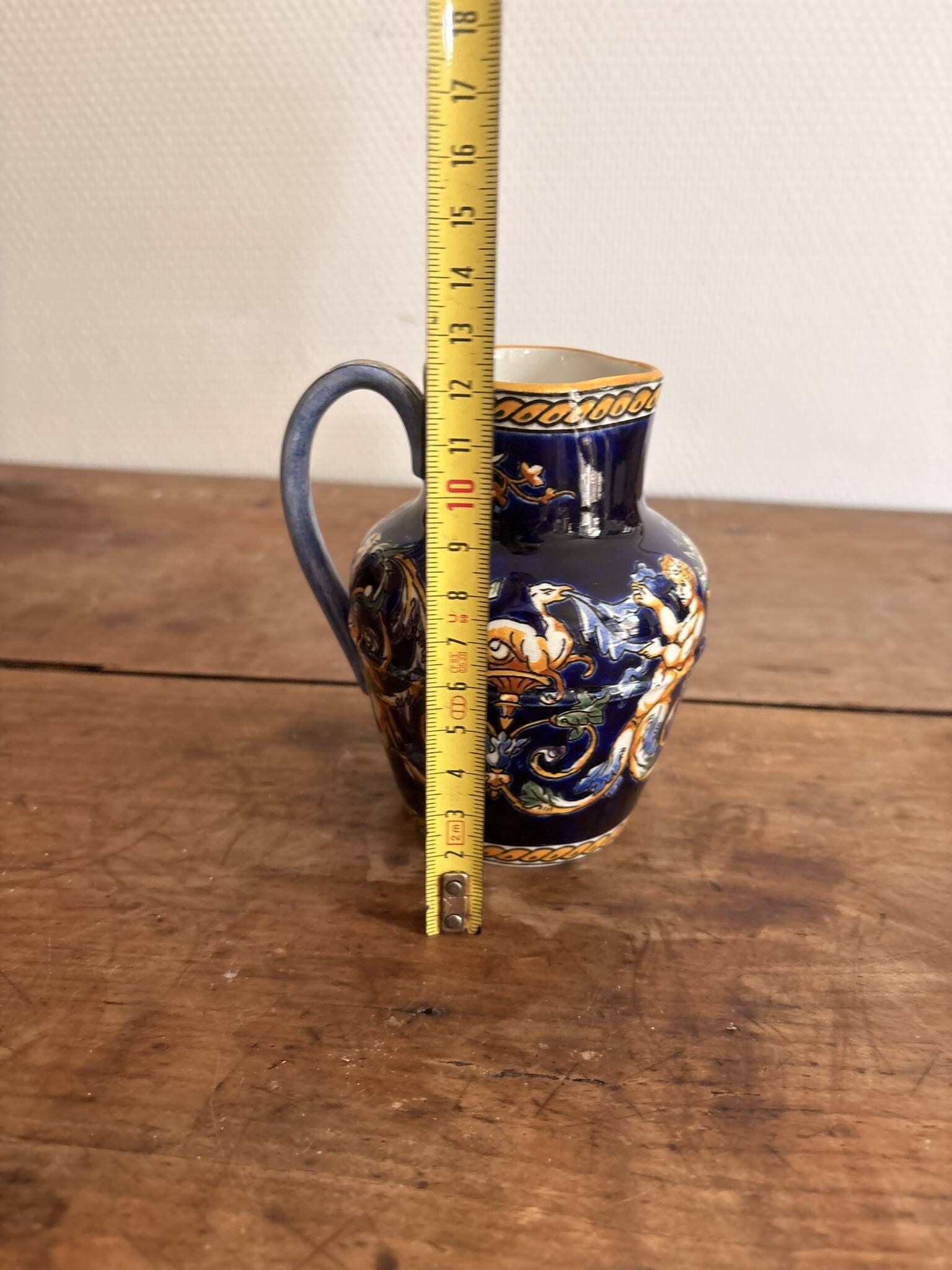 Pichet Milk Jug Creamer Earthenware Gien Renaissance Model Angel Cherub Putti