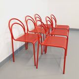 Set of 6 vintage red metal chairs from the 80s