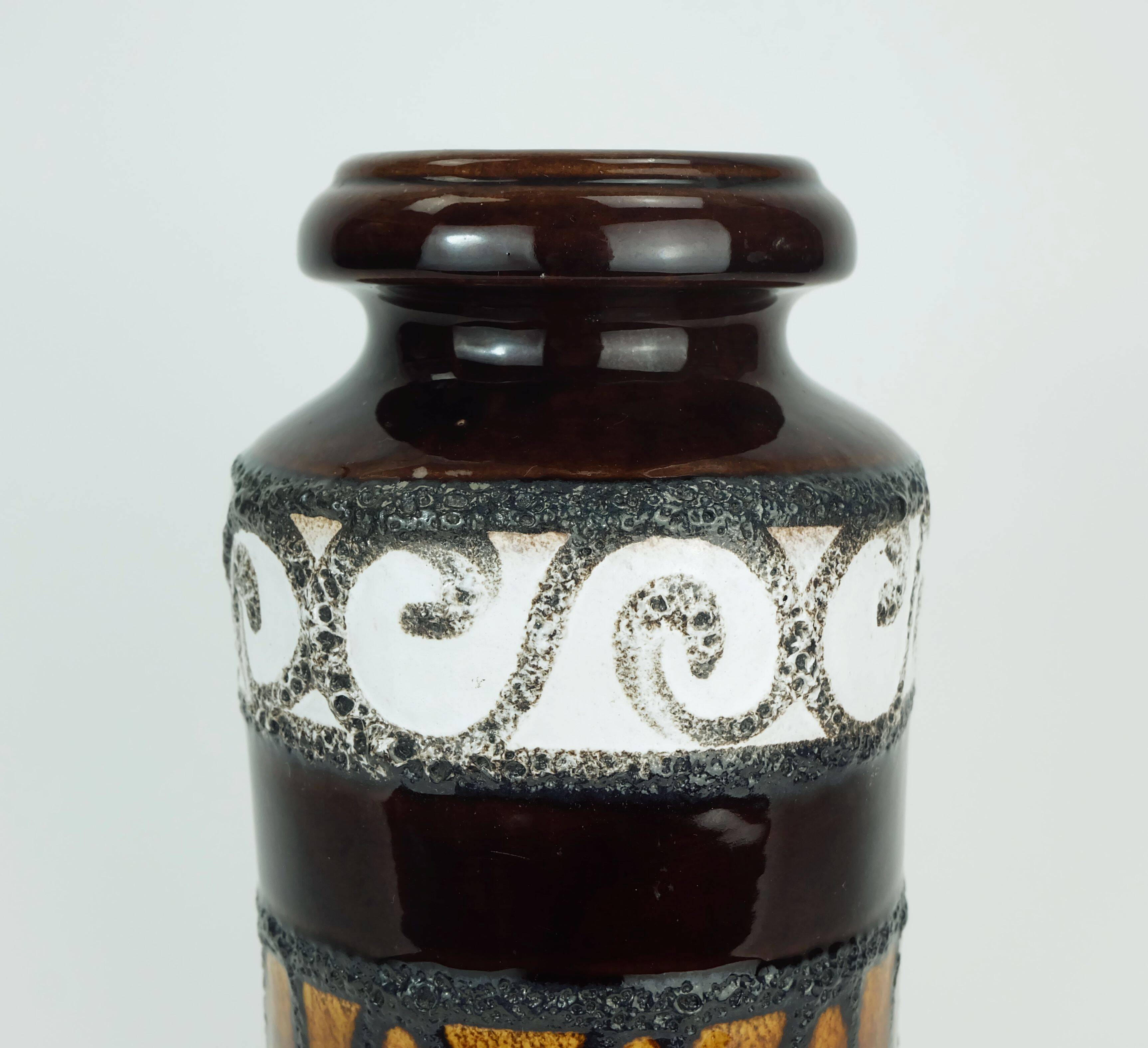 Scheurich mid century ceramic vase fat lava brown ochre white model 517-30