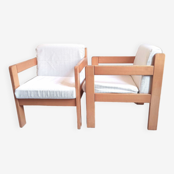 Pair of armchairs by Magne wood and removable fabric covers