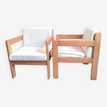 Paire de fauteuils par Magne bois et tissu déhoussable