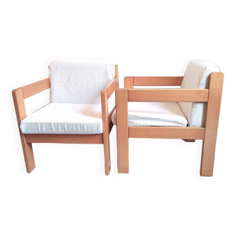 Paire de fauteuils par Magne bois et tissu déhoussable