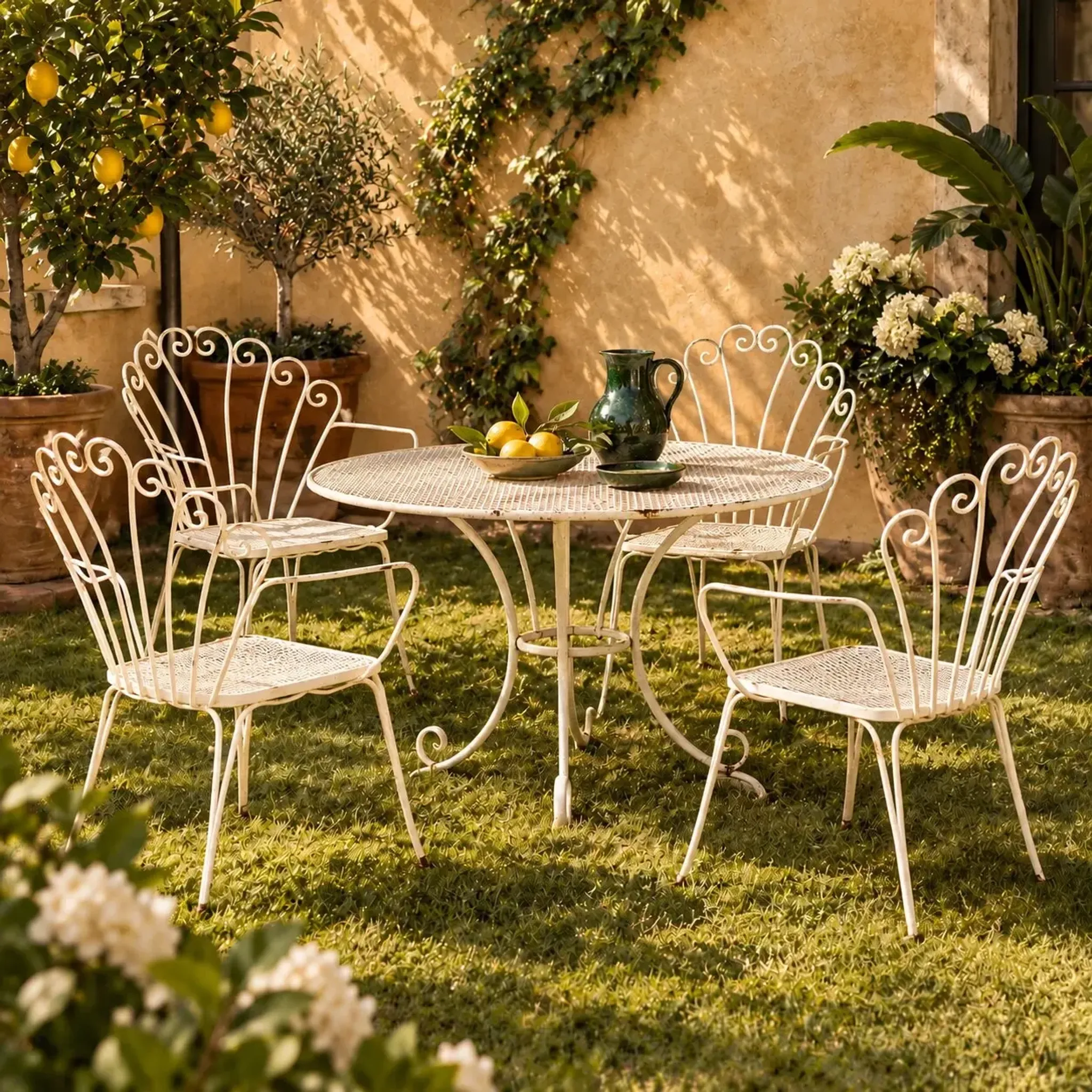 Vintage white lacquered iron garden chairs, Italy, 1950s