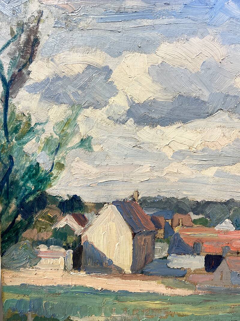 Painting “Village”, Oil on canvas signed.