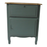 Vintage furniture in smoky green, wooden top.