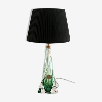 Lampe de table en cristal vert émeraude Val Saint Lambert