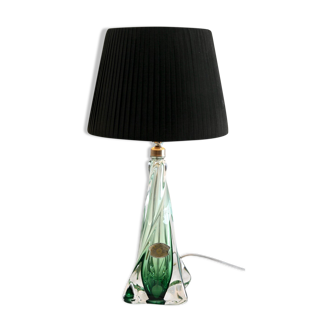 Lampe de table en cristal vert émeraude Val Saint Lambert