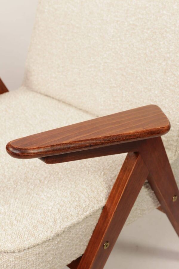 Fauteuil Bouclè de J. Chierowski, 1960 Pologne, Fauteuil en bois Design scandinave