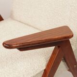 Fauteuil Bouclè de J. Chierowski, 1960 Pologne, Fauteuil en bois Design scandinave