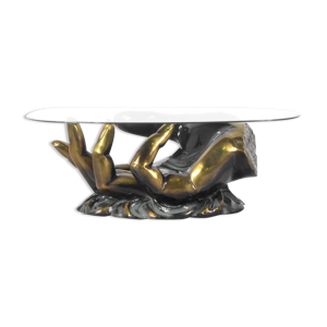 Table basse en verre effet laiton sculptural
