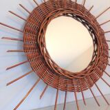 Wicker sun mirror 36 cm/ vintage 60s-70s