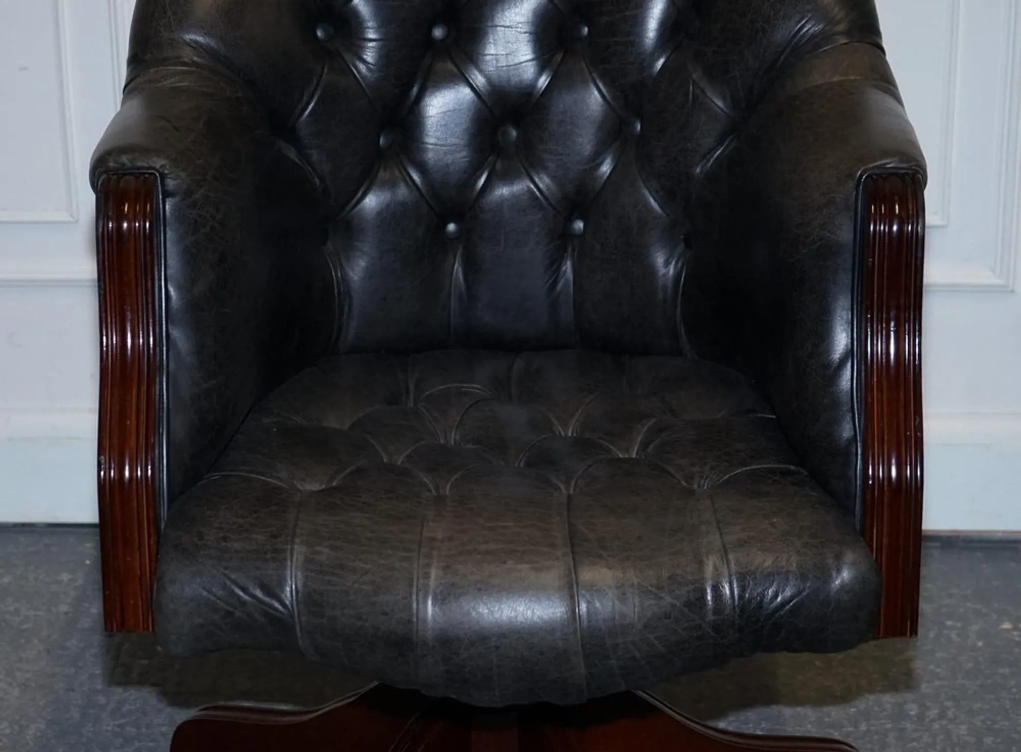 Vintage Chesterfield Chair in Dark Grey Leather