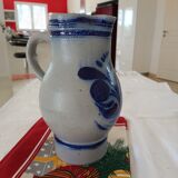 Grey and Cobalt Blue Stoneware Pitcher