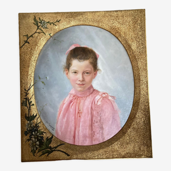 Portrait jeune fille en rose , signé G.Laperrière juin 1888