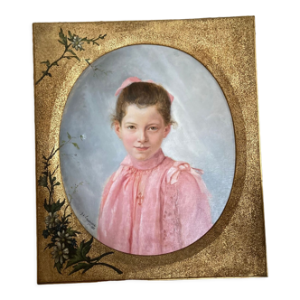 Portrait young girl in pink , signed G.Laperrière june 1888