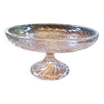 Small vintage ribbed glass compote bowl