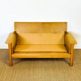 Salon complet en cuir camel 1960