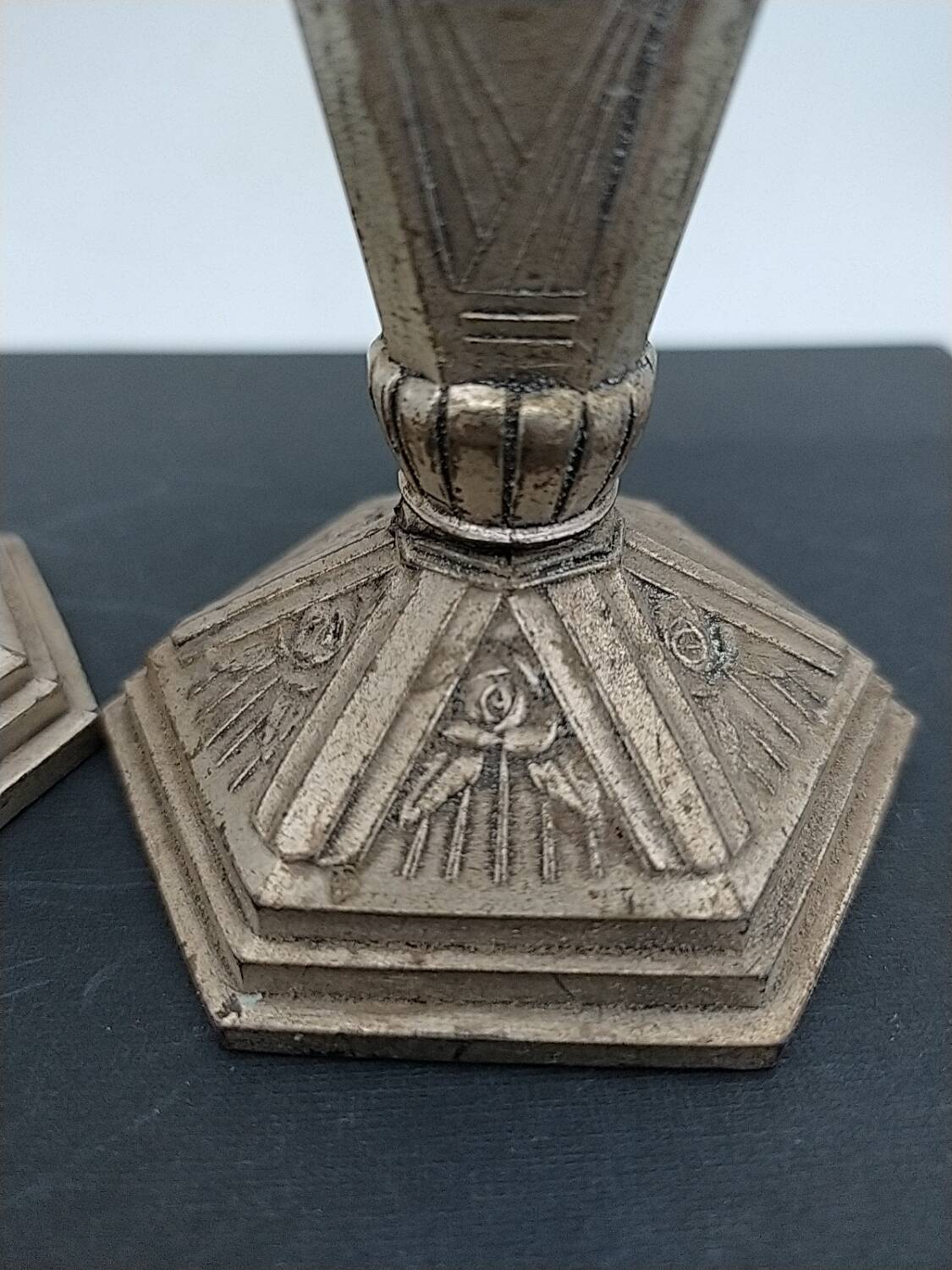 Art Deco metal candle holders.