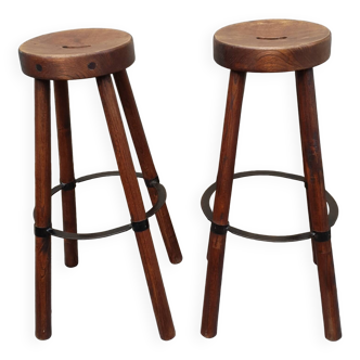 2 tabourets de bar en bois massif