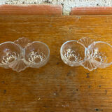 Paire De Saleron Ancien Art Déco Verre Moulé Salière Poivrier Vintage