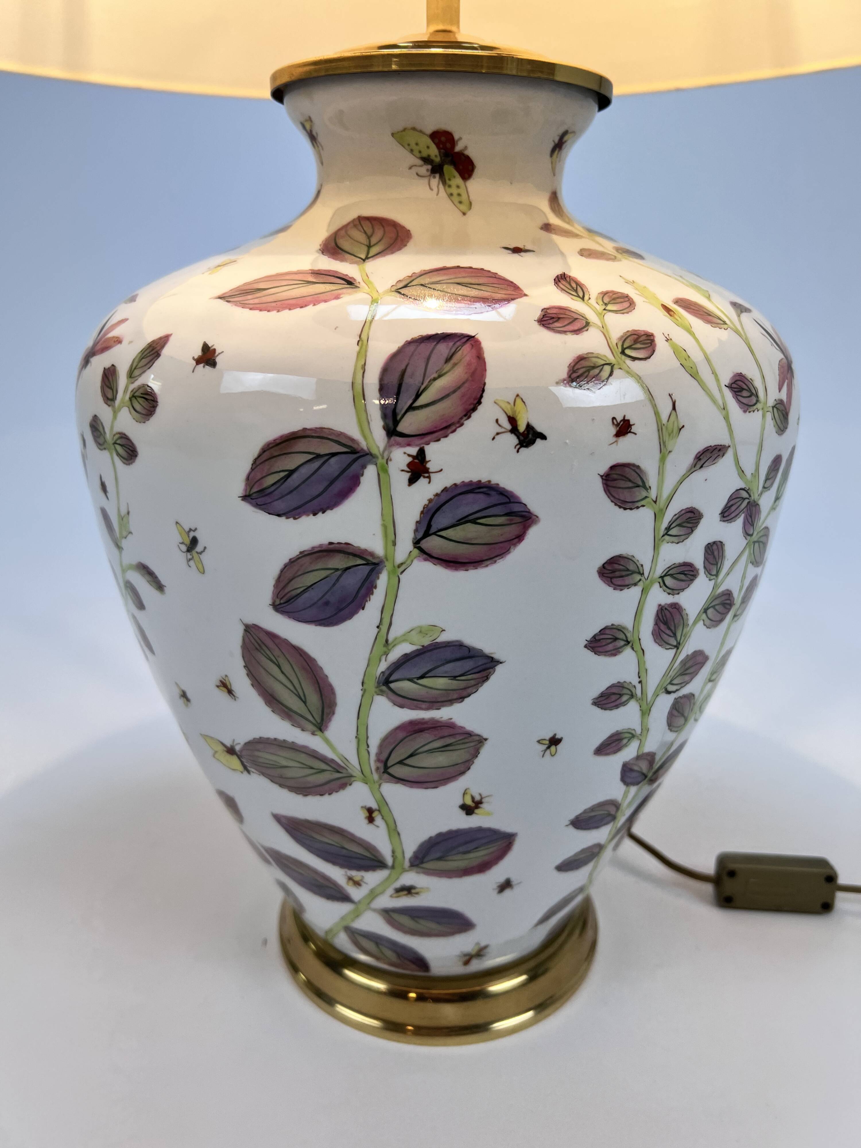 French hand painted ceramic vase lamp, 1970s