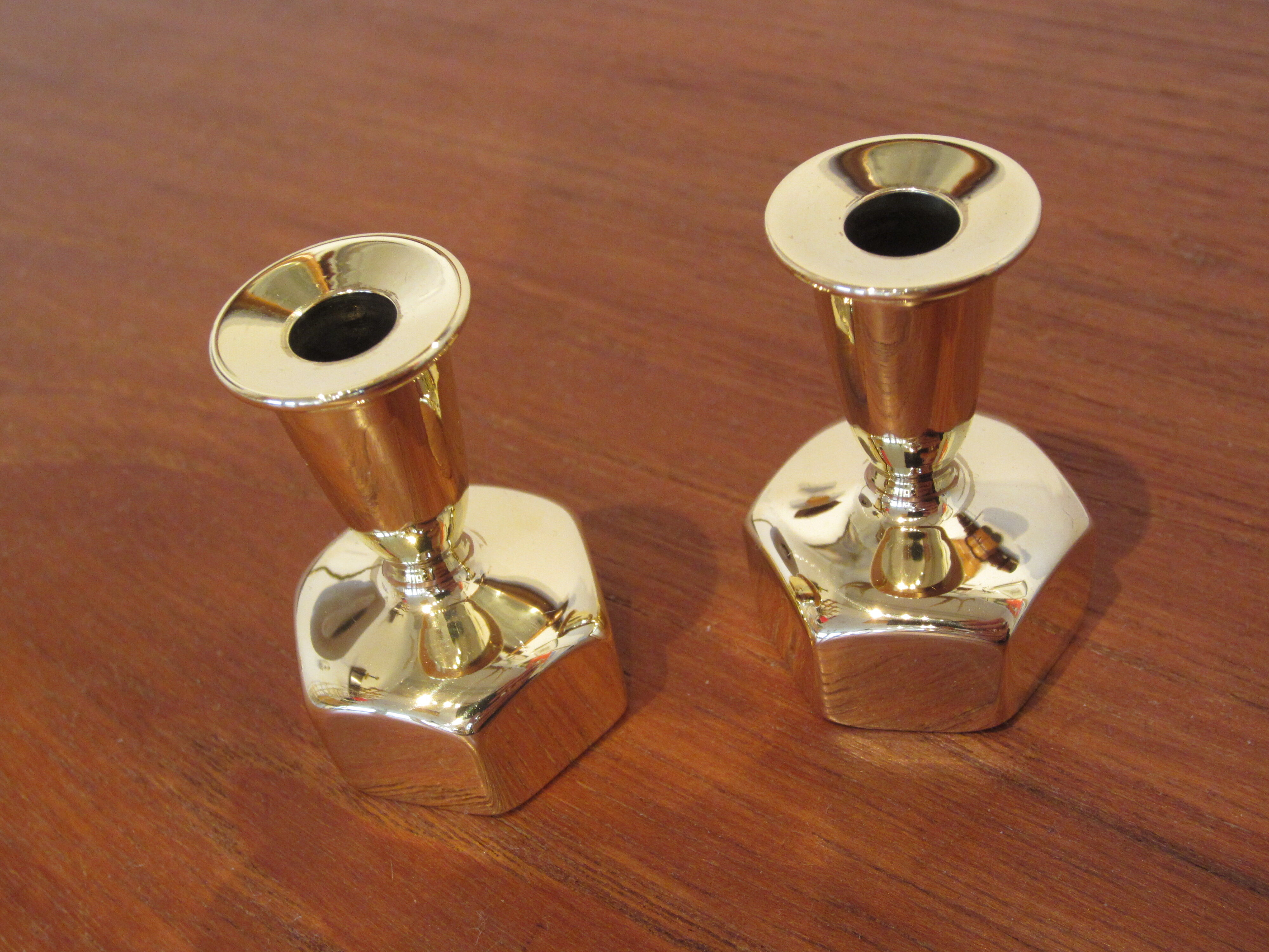 Pair of Scandinavian brass candlesticks L125 by Hans-Agne Jakobsson