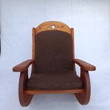 Fauteuil à bascule brutaliste en pin de wasa