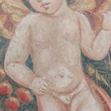 Allegory large painted tempera panel on decorative canvas 170x80 cm