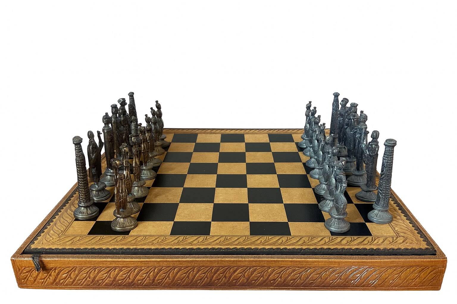 Leather and metal chess set