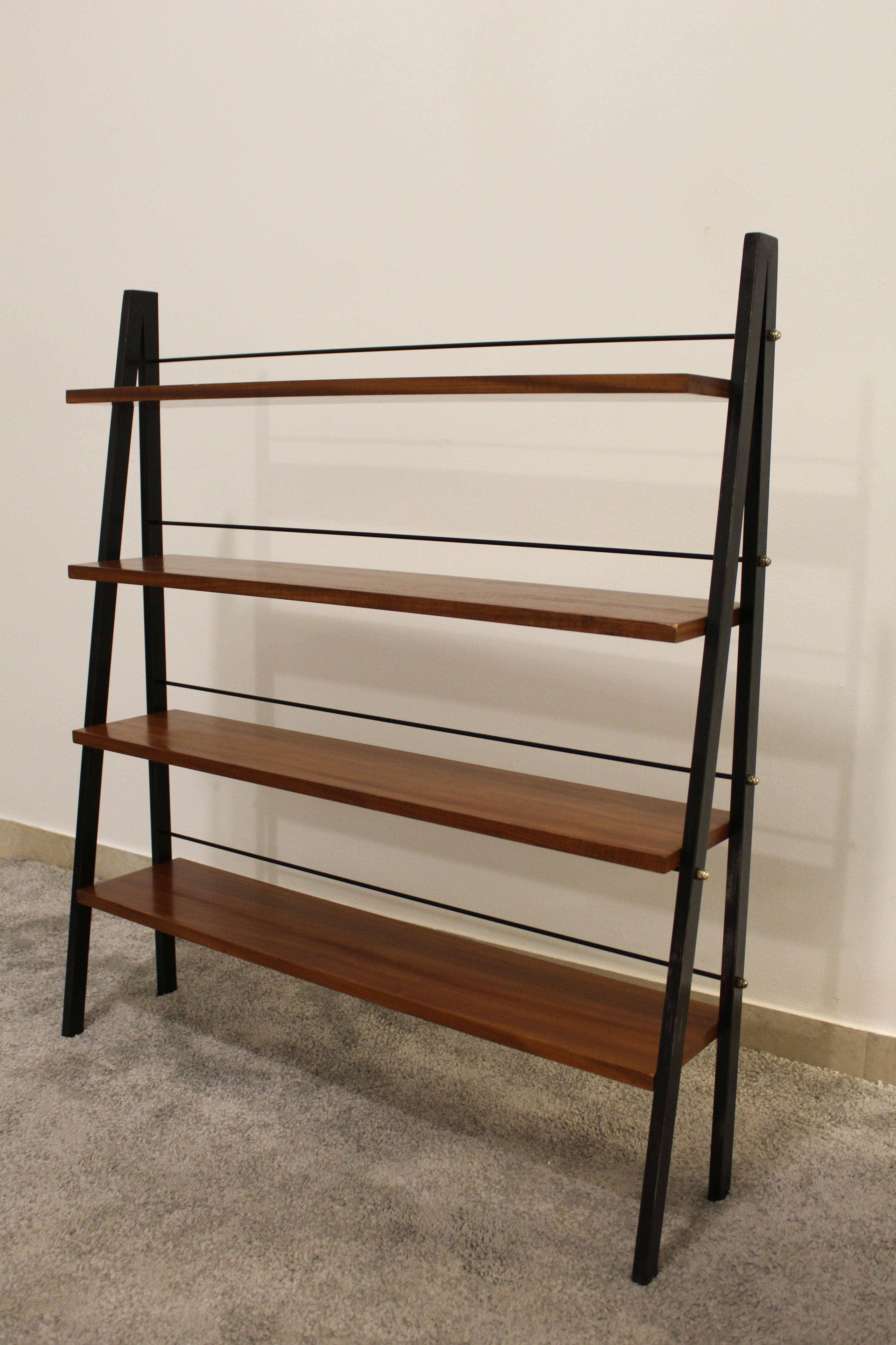 Scandinavian ladder shelves in teak and iron, Italy 50s
