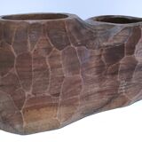 Carved solid wood pencil holder signed vintage